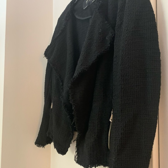 Zara Black Tweed Draped Jacket With Frayed Detail - Picture 4 of 7